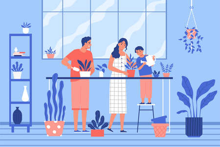 Cleaning Home Plants Flatのイラスト素材