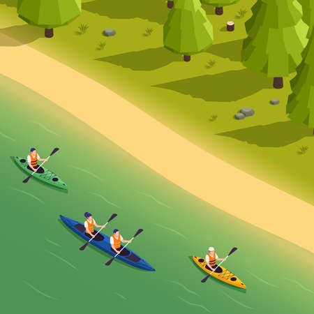 Canoeing Kayaking Isometric Compositionのイラスト素材