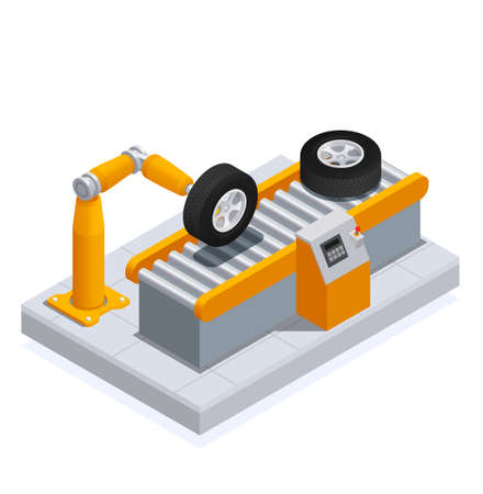 Tire Production Service Isometric Colored And Compositionのイラスト素材