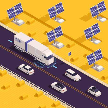 Electric Truck Isometric Compositionのイラスト素材