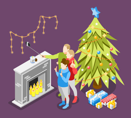 Christmas Isometric Backgroundのイラスト素材