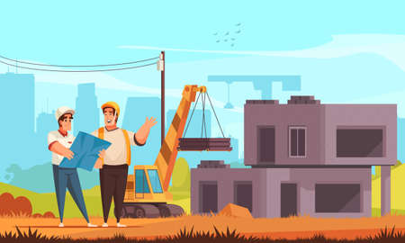 Builders And Architects Flat Backgroundのイラスト素材