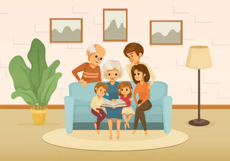 Family Holidays Cartoon Colored Compositionのイラスト素材