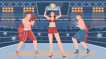 Boxing Ring Flat Illustrationのイラスト素材