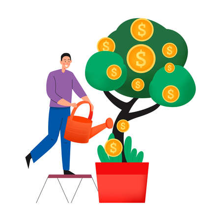 Money Tree Watering Compositionのイラスト素材