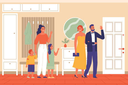 Babysitter And Parents Compositionのイラスト素材