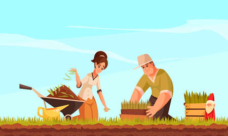Cartoon Lawn Illustrationのイラスト素材