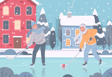 Winter Street Hockey Compositionのイラスト素材