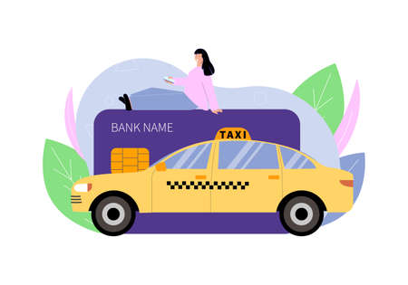Taxi Flat Compositionのイラスト素材