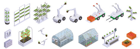 Isometric Modern Greenhouse Icon Setのイラスト素材
