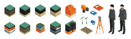 Isometric Geological Color Icon Setのイラスト素材