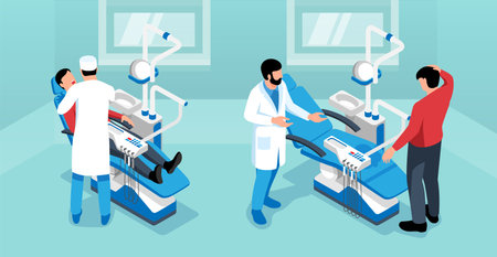 Dentist Isometric Horizontal Illustrationのイラスト素材