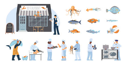 Fish Restaurant Setのイラスト素材