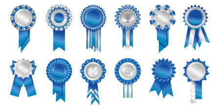 Rosettes Rewards Blue Icon Setのイラスト素材