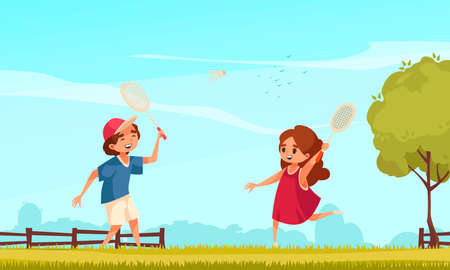 Badminton On Lawn Illustrationのイラスト素材