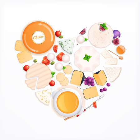 Cheese Heart Flat Compositionのイラスト素材