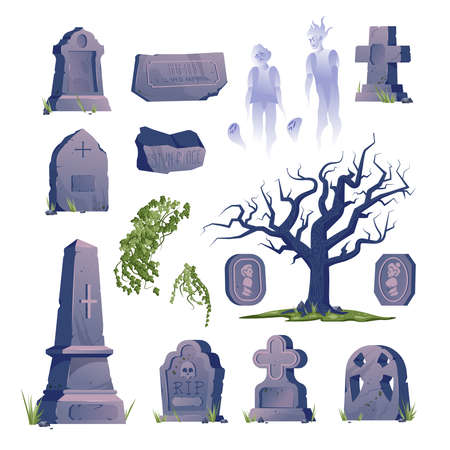 Cemetery Gravestone Old Icon Setのイラスト素材