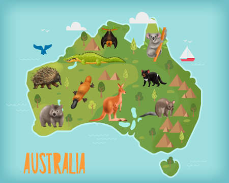 Australian Animals Map Compositionのイラスト素材