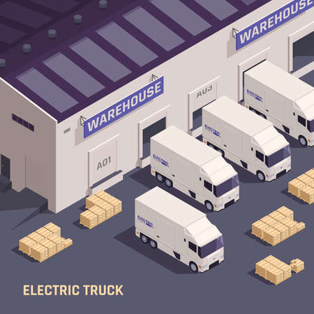 Electric Truck Isometric Compositionのイラスト素材