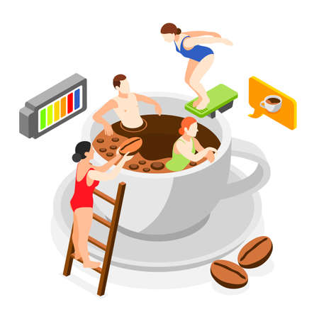 Coffee People Isometric Compositionのイラスト素材