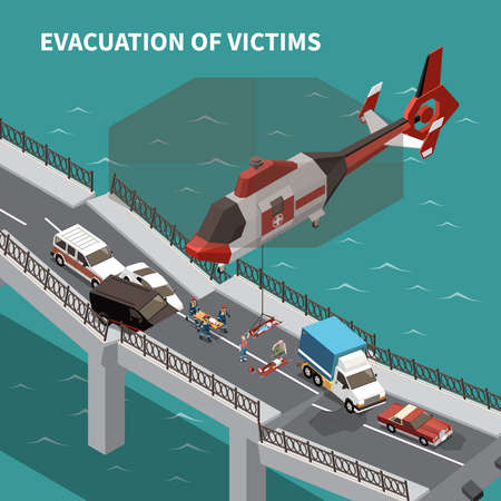 Evacuation Of Victims Isometric Backgroundのイラスト素材