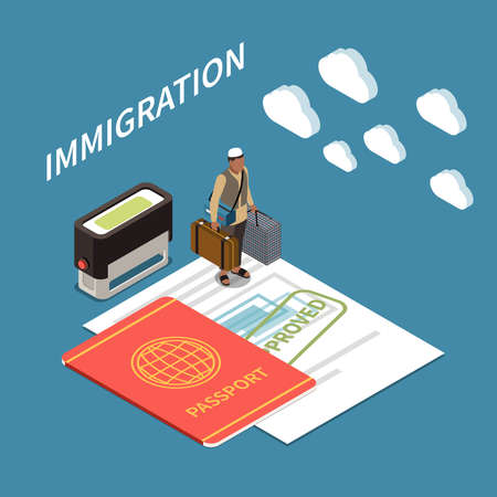 Immigration Isometric Backgroundのイラスト素材