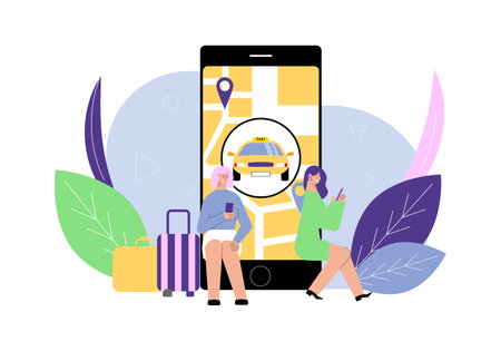 Flat Taxi Composition illustrationのイラスト素材