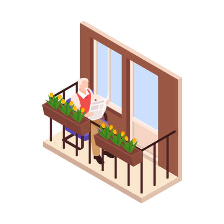 Man Reading On Balconyのイラスト素材