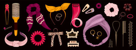 Hairdressers Accessories On Black Backgroundのイラスト素材