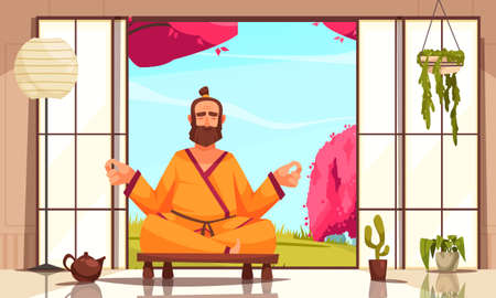 Meditation Yoga Cartoon Compositionのイラスト素材