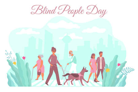 Blind People Crosswalk Compositionのイラスト素材