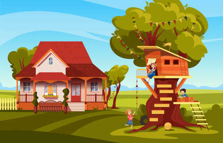 Children Tree House Illustrationのイラスト素材