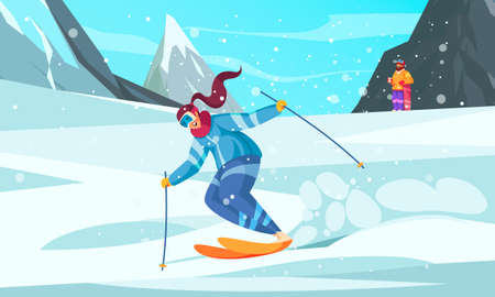Winter Ski Resort Cartoon Compositionのイラスト素材