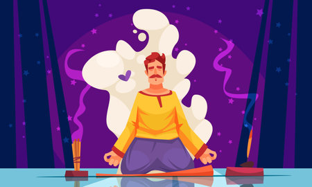 Meditation Yoga Cartoon Compositionのイラスト素材
