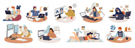 People With Computers Setのイラスト素材