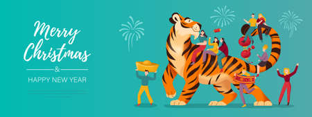 Christmas Tiger Horizontal Compositionのイラスト素材