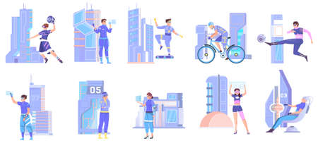 Cyberpunk People Flat Setのイラスト素材