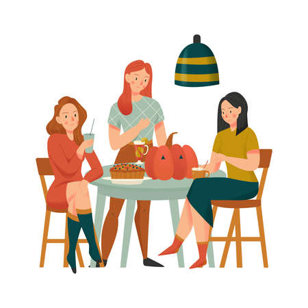 Cozy Female Friends Compositionのイラスト素材