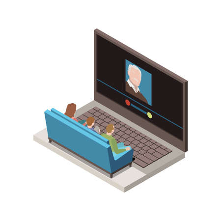 Laptop Call Isometric Compositionのイラスト素材