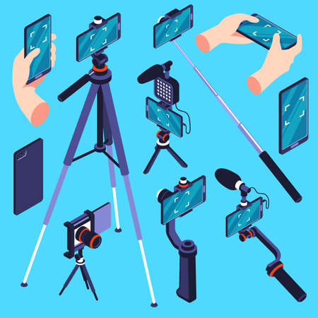 Video And Photo Shooting Isometric Setのイラスト素材