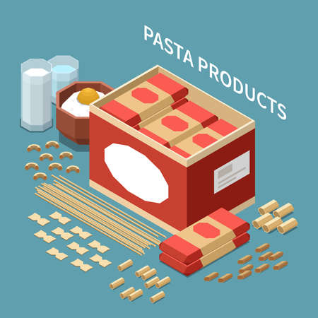 Macaroni Pasta Production Colored Isometric Conceptのイラスト素材