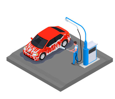 Car Wash Isometric Compositionのイラスト素材