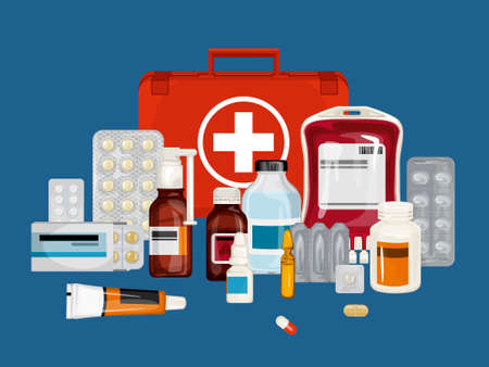 Healthcare Medications Flat Backgroundのイラスト素材