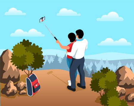 Selfie Isometric Backgroundのイラスト素材