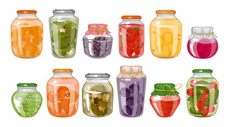 Homemade Canned Food Colored Setのイラスト素材