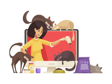 Cat Grooming Blogger Compositionのイラスト素材