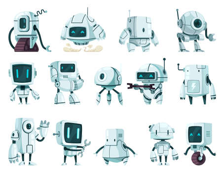 Futuristic Robots Cartoon Characters Setのイラスト素材