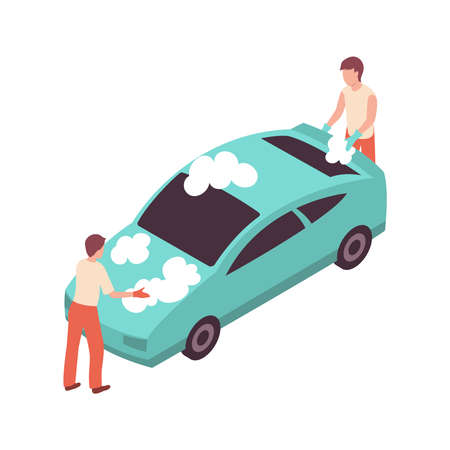 Workers Washing Car Compositionのイラスト素材