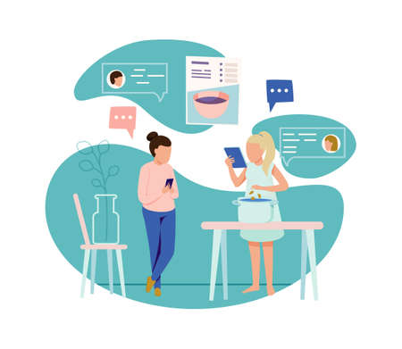 Exchanging Cooking Recipe Compositionのイラスト素材