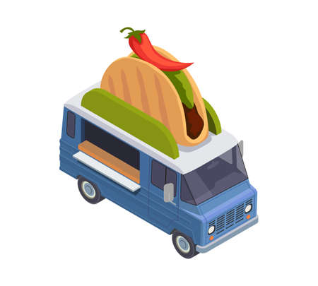 Burrito Truck Isometric Compositionのイラスト素材